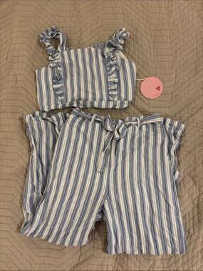 Paisley Lane girls linen striped matching set size 12